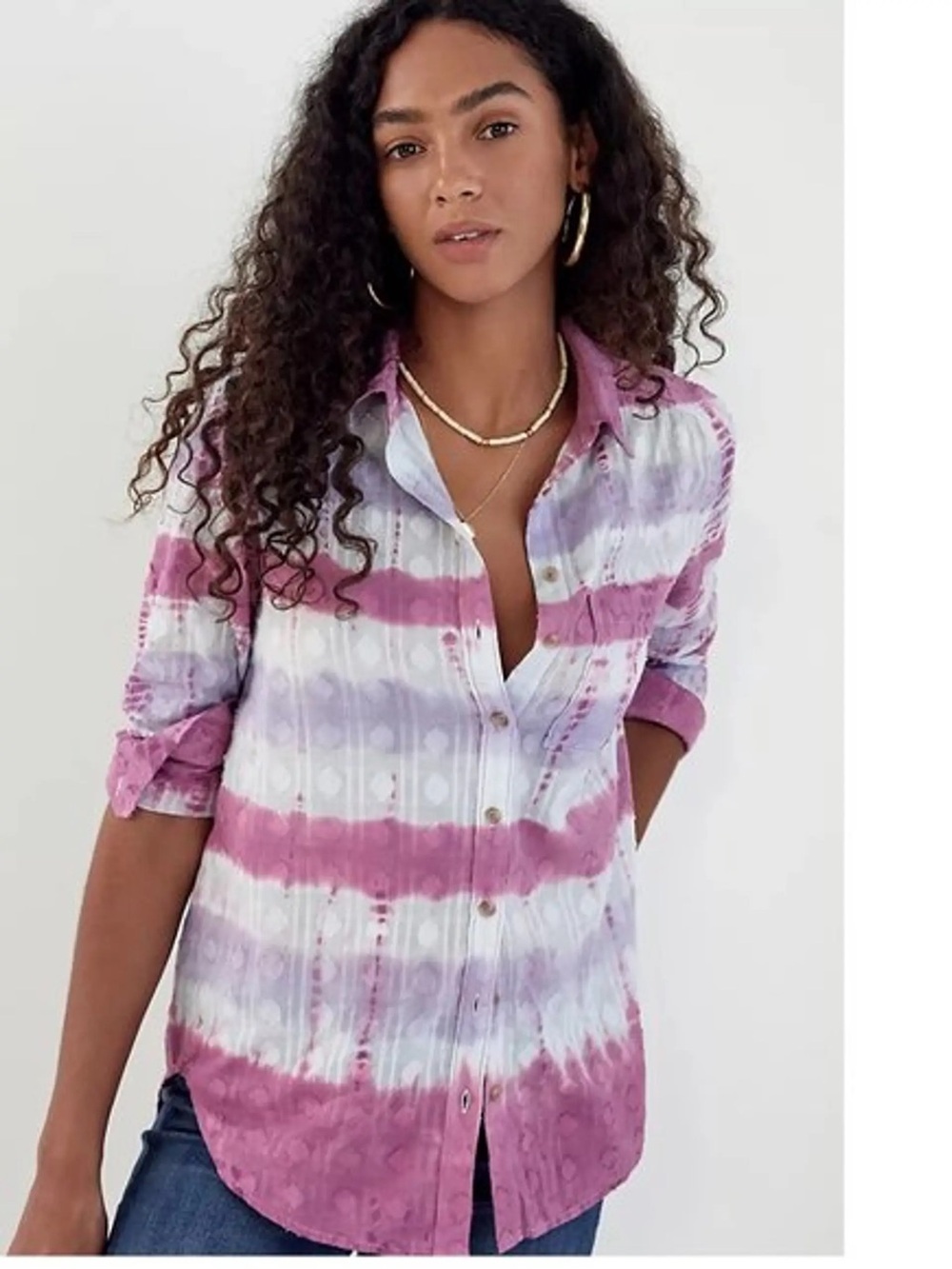 Anthropologie - Pilcro Janesse Vibrant Tie Dye Embroidered Button Down Blouse XS